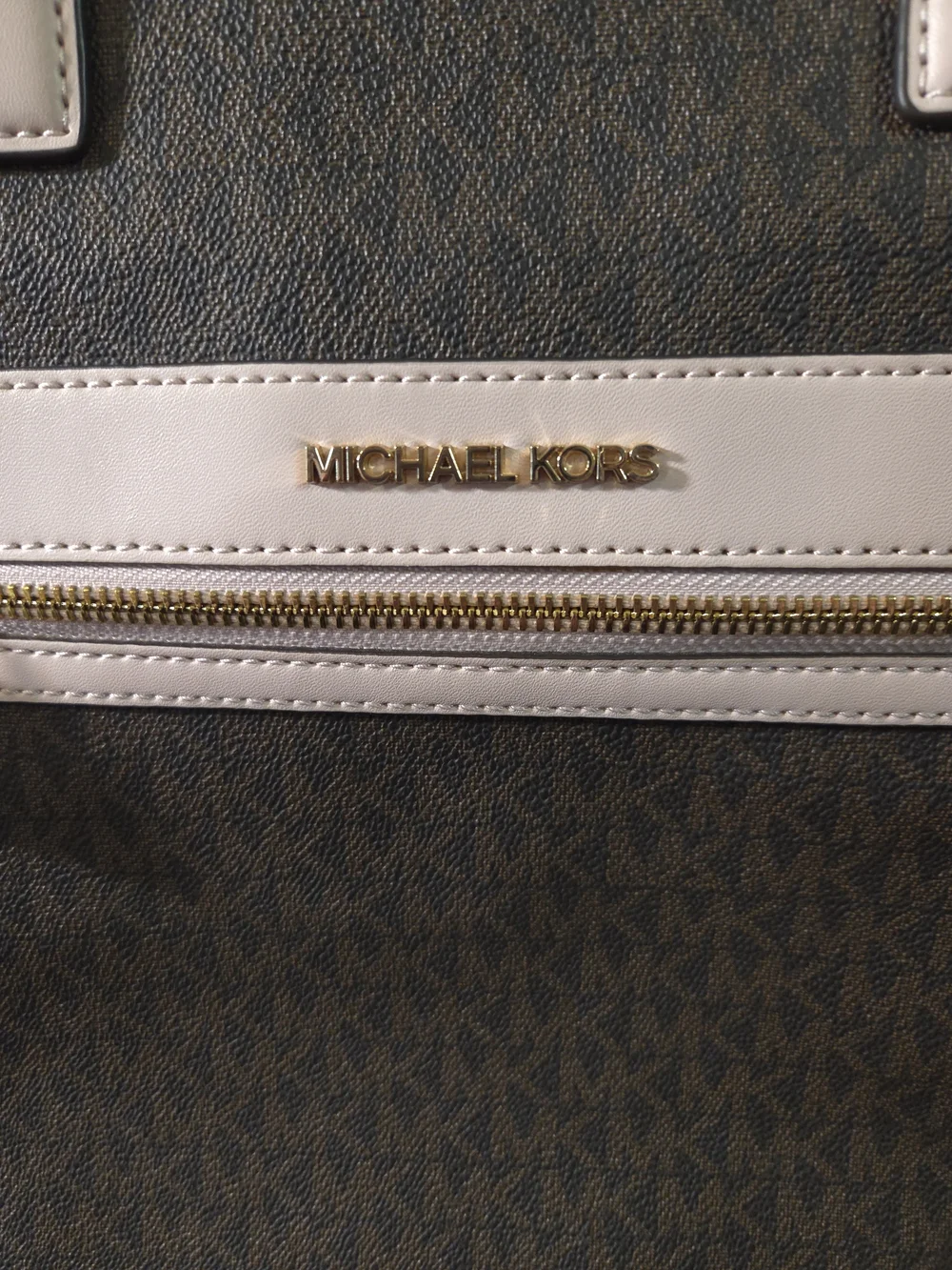 NWT Michael Kors Brown Logo Tote with Pale Pink Trim - Picture 3 of 10